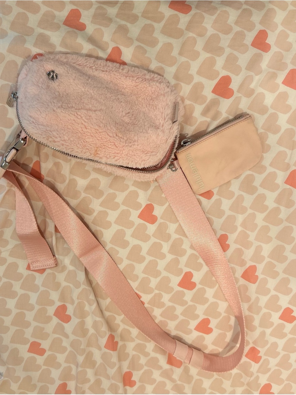 lululemon athletica Pale Pink Faux-Shearling Crossbody Belt Bag